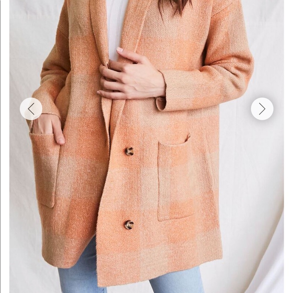 Forever 21 Peach Plaid Cardigan Sweater - Picture 4 of 8